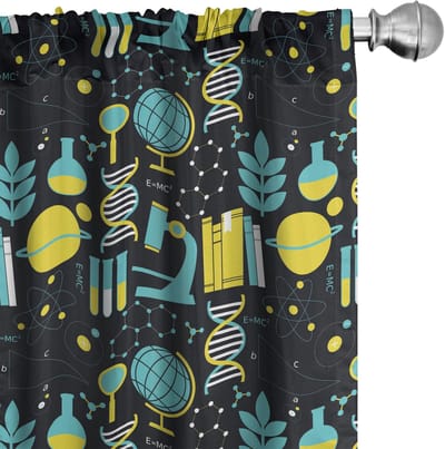 ABAKUHAUS Educatieve gordijnen – 2x75x225 cm – microvezel – turkoois-geel-zwart