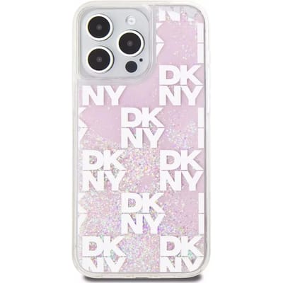 DKNY Liquid Glitter Checkered Pattern Back Case - Geschikt voor Apple iPhone 15 Pro Max (6.7") - Roze