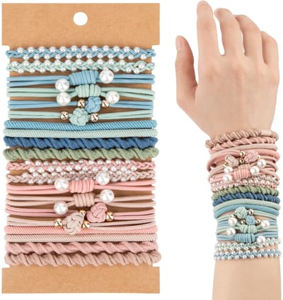 Dailygoods- Haarelastiekjes 20 Stuks - Elastische Gevlochten - Kleurrijke Kralen - Voor Dames/Vrouwen - Voor Meisjes - Geschikt voor Halflang Haar - Haaraccessoires