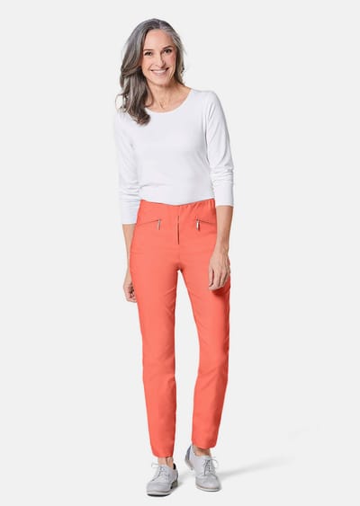 Bengaline broek LOUISA met ritszakken - oranje - Gr. 19 van Goldner Fashion