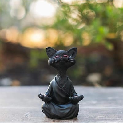 Kat Meditatie Dier Meditatie Kat Hars Ornamenten Zittende Zen Boeddha Tuin Decoratie Ornamenten 12.5*8*5.5cm zwart
