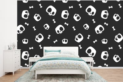 Behang - Fotobehang Patronen - Skull - Skelet - Bot - Jongen - Jongetje - Kinderen - Kids - Breedte 320 cm x hoogte 240 cm