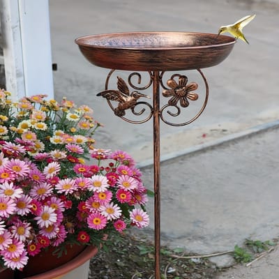 PolkaHome Gietijzeren Vogelvoederhuisje en Vogelbad - Vintage Landelijke Stijl - 76 cm Hoog - Grondpin Bevestiging