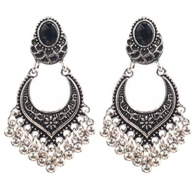 Fako Bijoux® - Oorbellen - Bohemian - Boho Balls - Zwart - Zilverkleurig