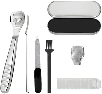 Dailygoods- Schaafvoetset 16 Stuks - Eeltscheerapparaat - Harde Huidverwijderaar - Vijl/Snijkop - Opbergdoos - Roestvrij Staal - Voetverzorgingsset