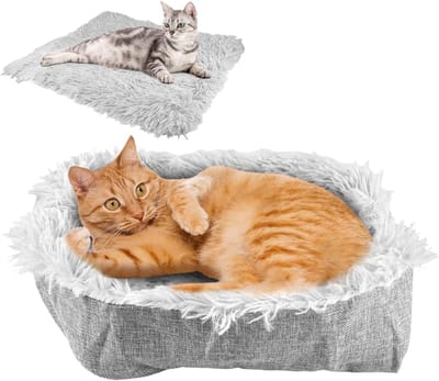 HEZIVO® Kattensofa - Wollige Kattenbank - Comfortabele Kattenmand - Wasbaar - Grijs