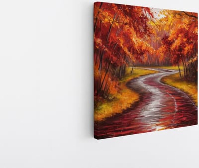 Saammp Canvas Schilderij - Abstract - Herfstbos - Rood - 20x20 - Foto op canvas - Wanddecoratie - Muurdecoratie Woonkamer - Slaapkamer decoratie - Canvas Print
