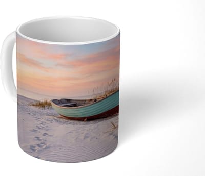 Mok - Koffiemok - Rustiek - Roeiboot - Zandstrand - Mokken - 350 ML - Beker - Koffiemokken - Theemok