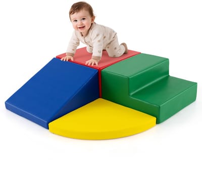 COSTWAY 4 stuks. Schuimbouwstenen, reuzenbouwstenen om te ravotten en te klimmen, zachte schuimbouwstenen, grote bouwstenen, bouwblokken voor kleuters, baby's en schoolkinderen (rood-kleurrijk)