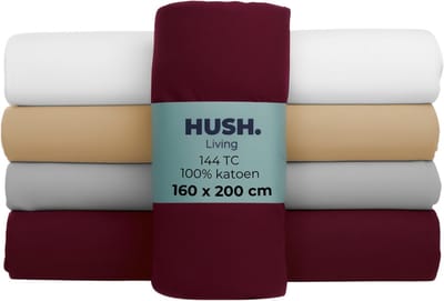 HUSH Living - Hoeslaken 160x200+30cm - 100% katoen, 144TC, soepel en ademend - elastiek rondom - bordeaux