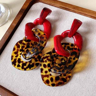Statement oorbellen - Grote hangoorbellen - Acryl - Panterprint
