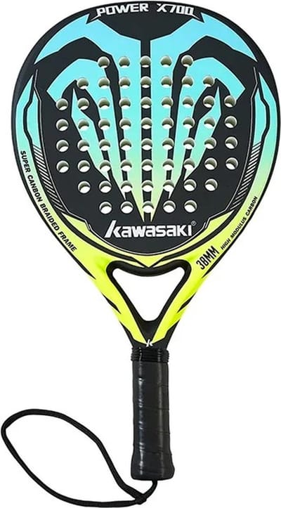 Collox PadelRacket X700 - 320/330 gram - Inclusief opbergtas en overgrip - Carbon & Fiberglass - Blauw met geel