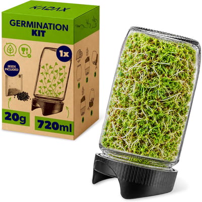 KADAX kiemglas 720 ml, 1 stuk, kiemglas met zeefdeksel Ø 82 mm, kiemset, kweekglazen voor mungbonen, broccoli & alfalfa, incl. radijszaden