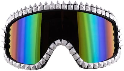 Funny Fashion verkleed Ski Bril - 18 x 11 x 7 cm - metallic - met strass steentjes - studs - zilver - apres ski - carnaval