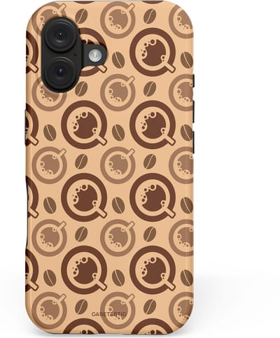 Casetastic hoesje geschikt voor Apple iPhone 16 - MagSafe - Dubbellaagse bescherming - Cappuccino Ontwerp - Fashion Case - Taupe Perzik Donkergrijs