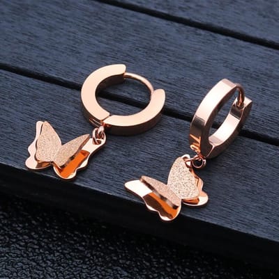 Gading® dames meisjes oorbellen met vlindertje-rosegouden-13mm-25mm