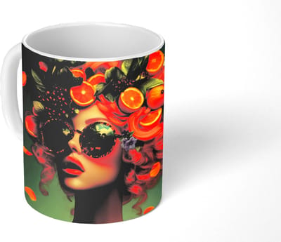 Mok - Koffiemok - Vrouw - Sinaasappel - Bessen - Oranje - Mokken - 350 ML - Beker - Koffiemokken - Theemok