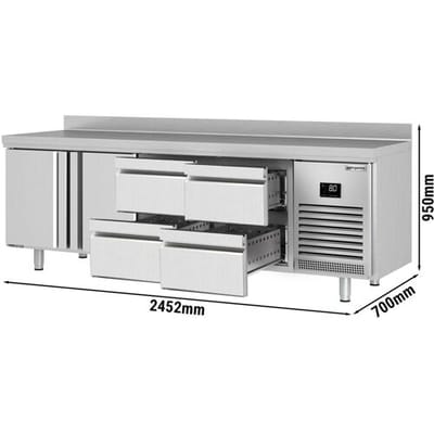 GGM Gastro Kühltisch Premium PLUS - 2452x700mm - mit 2 Türen - 4 Schubladen - mit Aufkantung