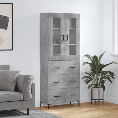 vidaXL - Hoge - kast - 69,5x34x180 - cm - bewerkt - hout - betongrijs
