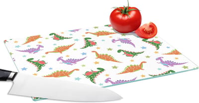 Glazen Snijplank - 28x20 - Dino - Patronen - Sterren - Jongens - Meisjes - Kinderen - Kids - Snijplanken Glas