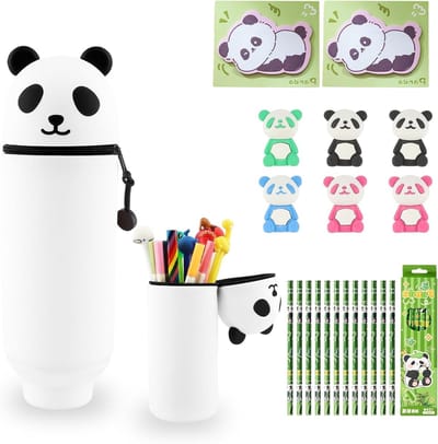 Schattige Panda Pennenhouder van Silicoon, 2-in-1 Etui met 12 Potloden, 6 Gum, Notities en Meer voor School en Kinderen