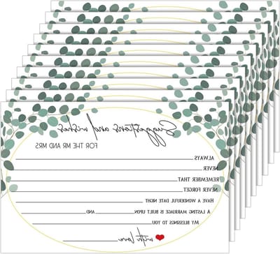 SnelShoppen - 50 Stuks Advies en Wenskaarten voor Bruid en Bru groom, Elegante Groene Bladeren Ontwerp, Perfect voor Huwelijksreceptie, Feest en Bruil