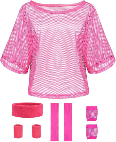 80s Neon Kostuum Accessoires Set voor Retro Thema Feest, Inclusief T-Shirt, Beenwarmers, Handschoenen en Hoofdband voor Vrouwen en Meisjes
