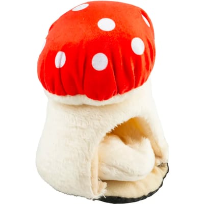 Duvo+ Paddenstoelhuisje pluche rood wit voor kleine knaagdieren