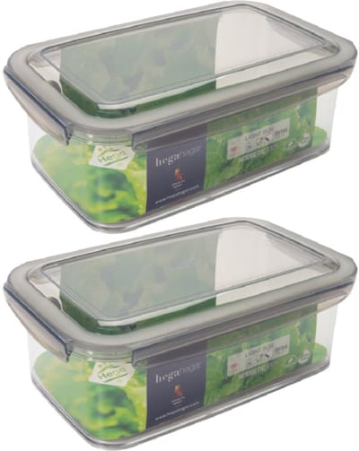 2x hega hogar vershoudbakjes - transparant/grijs - 1,9 liter - 24 x 15 x 8 cm- plastic - bewaarbakje - tudela - voedsel bewaar bakjes