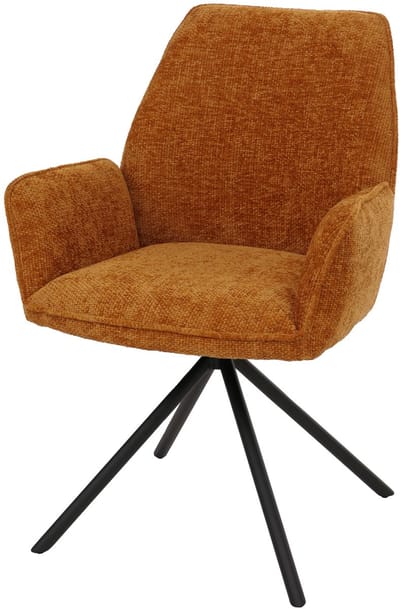 Eetkamerstoel MCW-G67, keukenstoel Stoel met armleuningen, draaibaar Auto-positie, chenille Oeko-Tex MVG ~ mosterdgeel