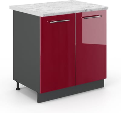 Vicco Keukenonderkast Fame-Line, Bordeauxrode hoogglans/Antraciet, 80 cm marmer werkblad