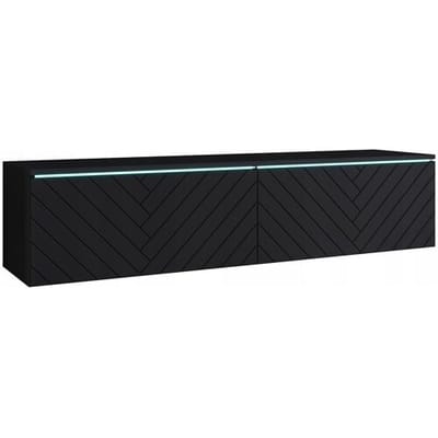 Moderne TV kast 140 cm voor woonkamer met LED 2 deurs greeploos zwart mat staand of hangend fronten MDF visgraat