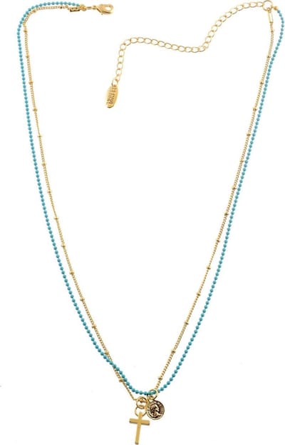 Behave Korte ketting 42 cm lengte, metaal, 2rijen, hanger, kruis + 7,5 cm verlengketting