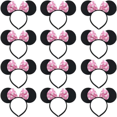 3/6/12 stuks/partij Meisjes Muisoren Effen Strik Oren Hoofdband voor Verjaardagsfeest Benodigdheden en Muis Thema Kostuum Cosplay Decoratie pink