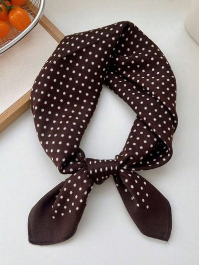Stijlvolle Chocolade Bruin / Bruine Sjaal - Hoofdband - Sjaaltje - Bandana - Haarband - Stip - Zijde - Viscose | - Polkadot - Dots - Stip - Prachtige glans - Chique om nek of aan tas! DH collection