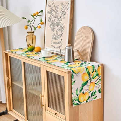 tafelloper, geel, motief: gele citroen, 140 x 40 cm, wasbaar, rechthoekig tafelkleed voor dagelijks gebruik, eetkamer, salontafel, dressoir, meubels