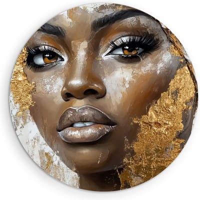Saammp - Muurcirkel Hout - Vrouw - goud - Abstract - Ø 90 - Wandcirkel - Wanddecoratie Cirkel - Muurdecoratie Woonkamer - Slaapkamer decoratie - Rond Schilderij