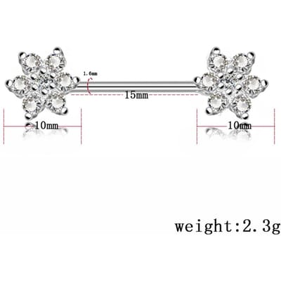Bijoux de perçage corporel sexy, anneau de mamelon en acier chirurgical en forme de fleur de Zircon(argent) white