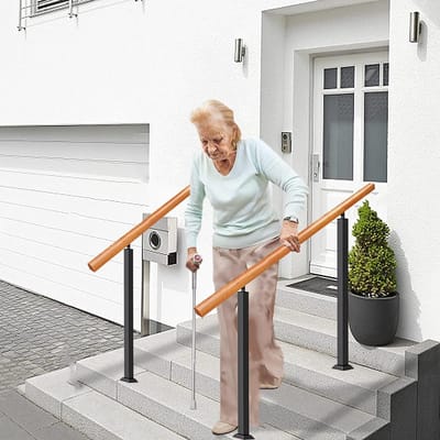 Trapleuning Buiten - Buitenleuning Hout - Veilig Traplopen - Verstelbare Hoogte - Tot 160cm - Houtkleurig