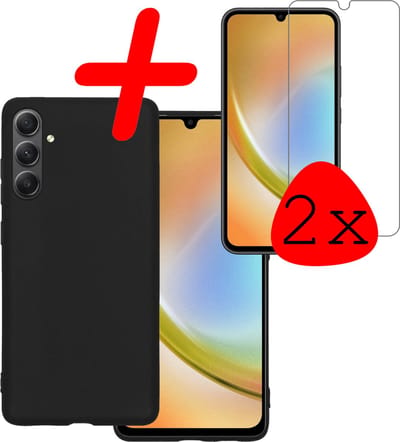 Hoesje Met 2x Screenprotector - Geschikt voor Samsung Galaxy A34 - Sterk & Shockproof - Back Cover - Siliconen Case - Telefoon Hoes - Zwart