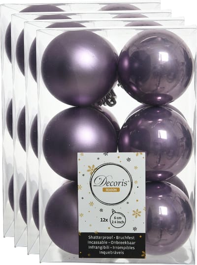 Decoris kerstballen - 48x st - heide lila paars - D6 cm - kunststof - mat/glans - kerstversiering