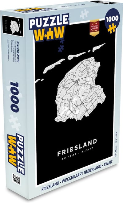 Puzzel Friesland - Wegenkaart Nederland - Zwart - Legpuzzel - Puzzel 1000 stukjes volwassenen