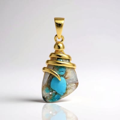 Cavill - Vergulde Zilveren Hanger - 925 Sterling Zilver - Turquoise Mozaïek Fancy Cabochon 6,35 ct - Unieke Elegante Hangers Dames