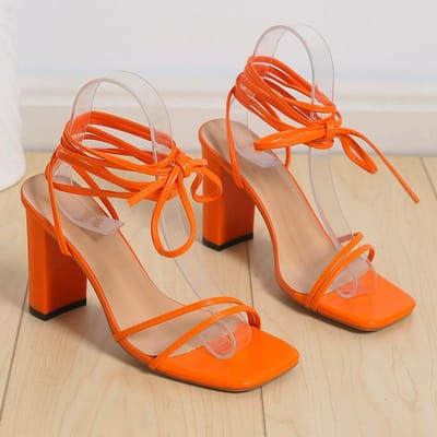 Dames Sandalen met Hoge Hak Zomer Mode Oranje Enkelbandjes Leer Kruisbandjes Sexy Vetersluiting Feest Sandalen met Hoge Hak voor Dames 36