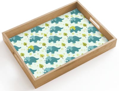 Dienblad hout 40x30 cm - Schootdienblad - Triceratop - Blauw - Stippen - Boompjes - Borrelplank rechthoek - Plateau dienbladen