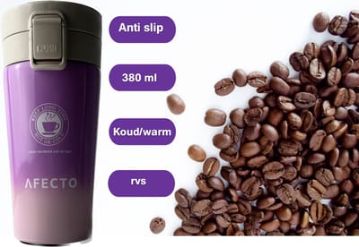 koffiebeker to go - coffee to go beker - paars/ roze - thermosbeker - 380ml - dubbelwandig - RVS