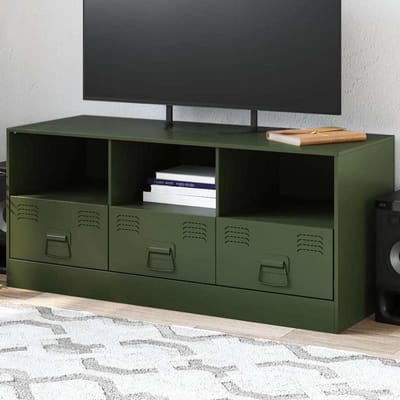 Tv-meubel - Mediabuffet Dressoir - Ondersteunen Televisie - Stabiel Koudgewalst Staal - 99x39x44 cm - Olijfgroen