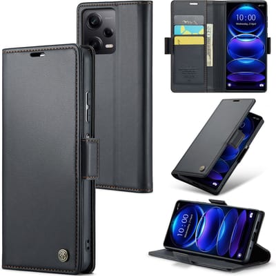 CaseMe Wallet Case met RFID Bescherming en Magneetsluiting voor Redmi Note 12 Pro 5G / Poco X5 Pro 5G _ Zwart