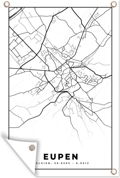 Muurdecoratie België – Eupen – Stadskaart – Kaart – Zwart Wit – Plattegrond - 120x180 cm - Tuinposter - Tuindoek
