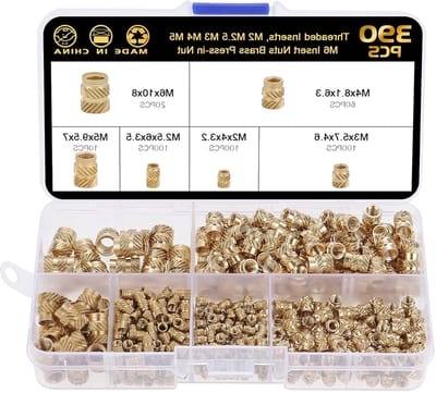 390PCS Draadmoeren met Knurl, Draadinvoeren M2 M2.5 M3 M4 M5 M6, Messing Invoeren voor Kunststof Onderdelen en 3D Printen